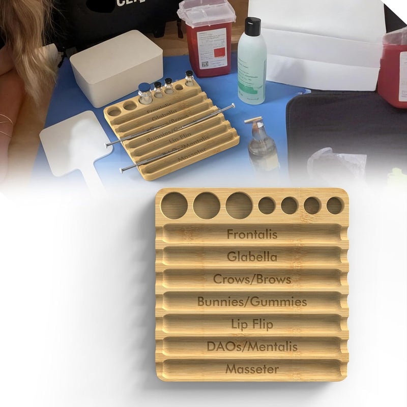 Bantlou Aesthetic Practitioner Syringe Tray with Vial Holder, Bamboo Vial Holder Syringe Tray for 2-in-1 Combination, Syringe Storage Organizer for Aesthetic Practitioners and Small Vial Racks - Image 1